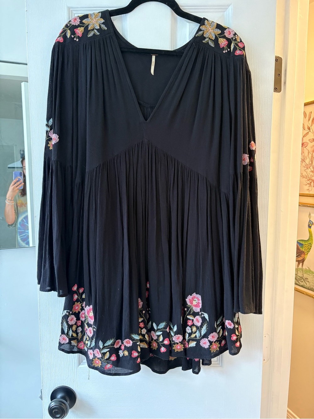 Free People Black Floral Embroidered Boho Dress